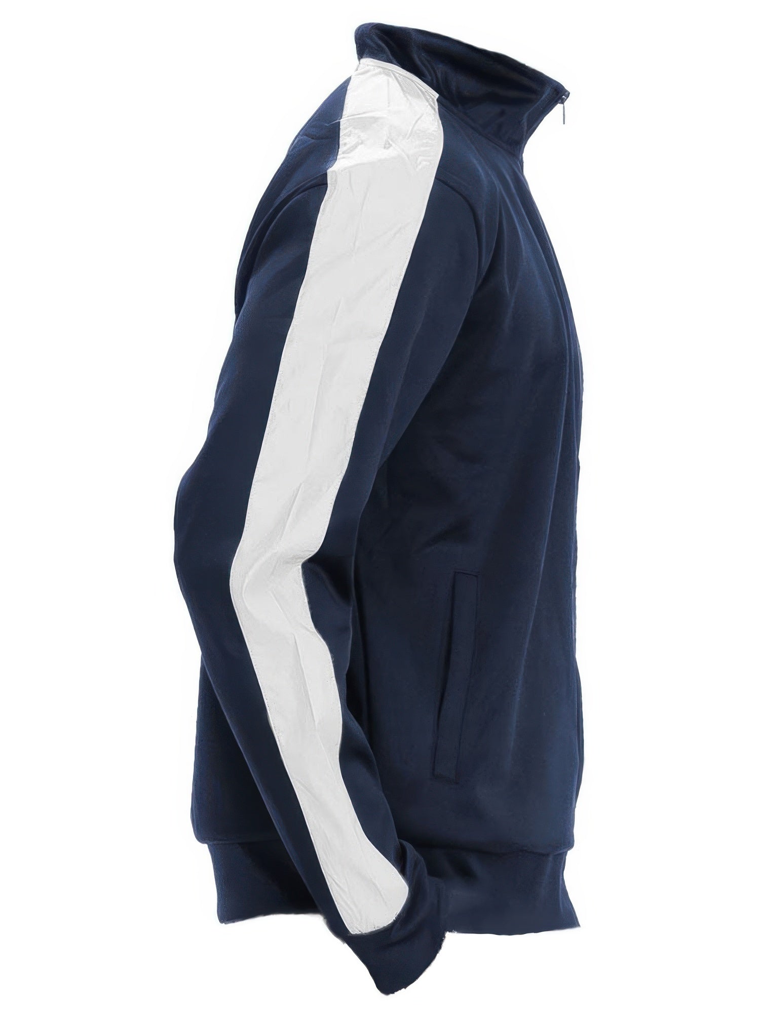 Men's navy track jacket with white stripes, perfect for casual wear