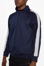 Men's navy track jacket with white stripes, ideal for casual outings