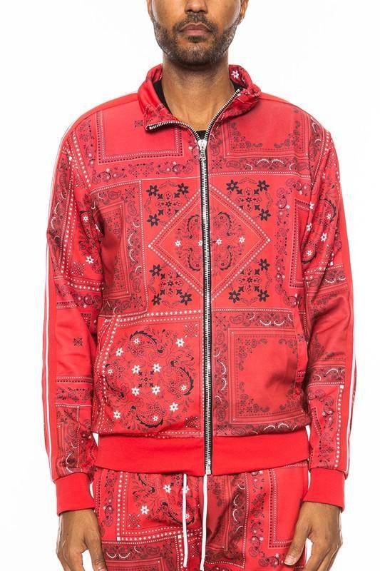 Men's red track jacket in polyester, stylish for casual wear