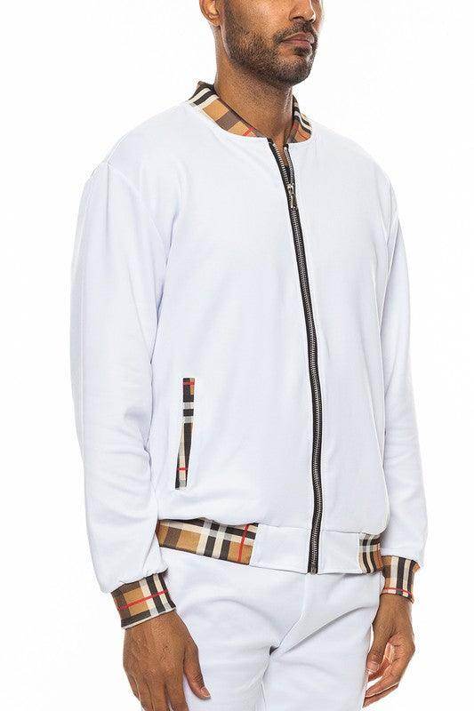 Men's white WEIV track jacket, lightweight fabric for casual wear