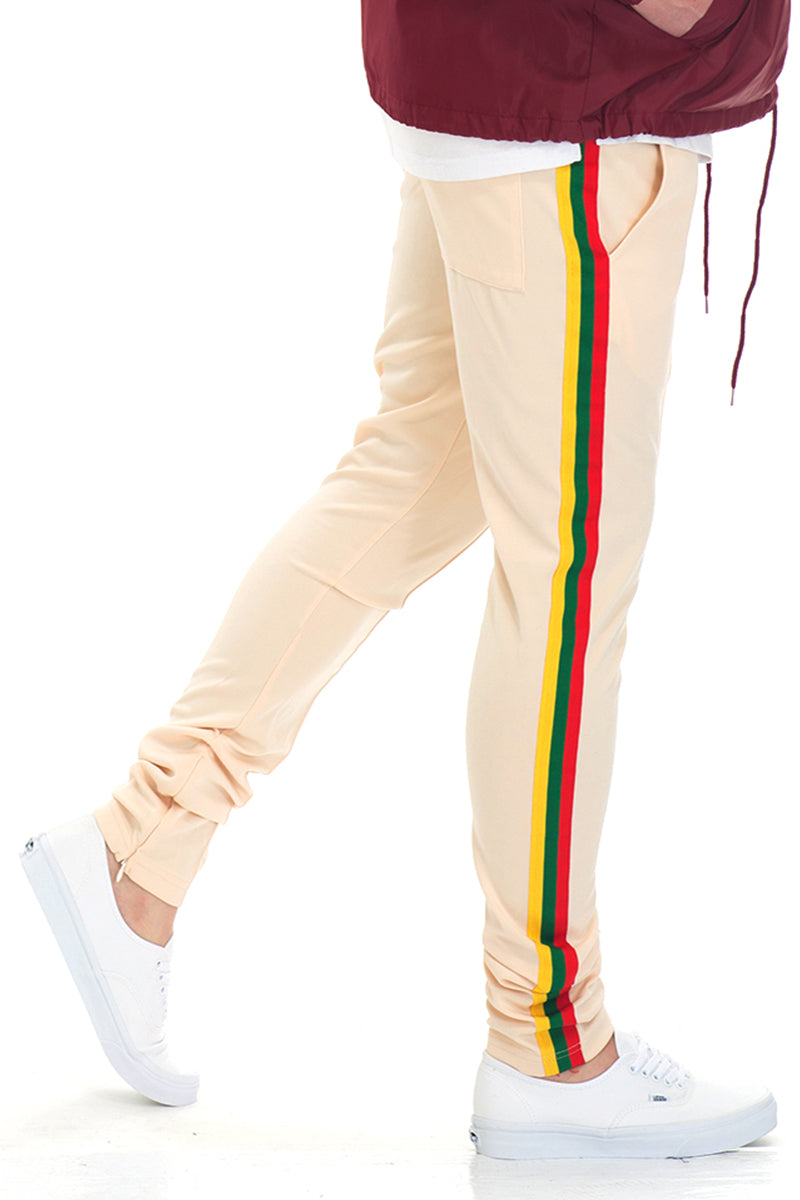 Lime Milo men's track pants, beige with colorful side stripes, casual wear