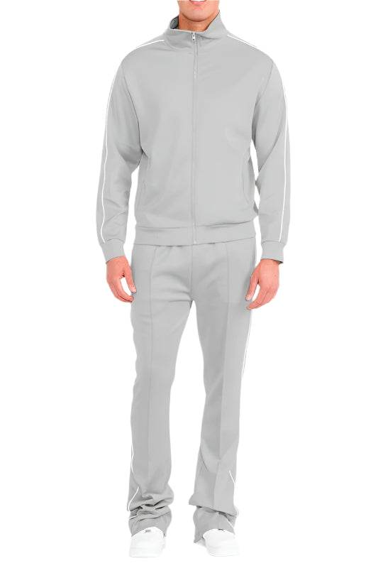 Men's gray 2PC track set, soft fabric for workouts