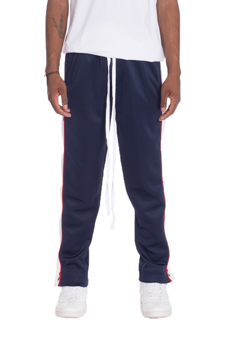 Lime Milo navy track pants with side stripes for casual wear