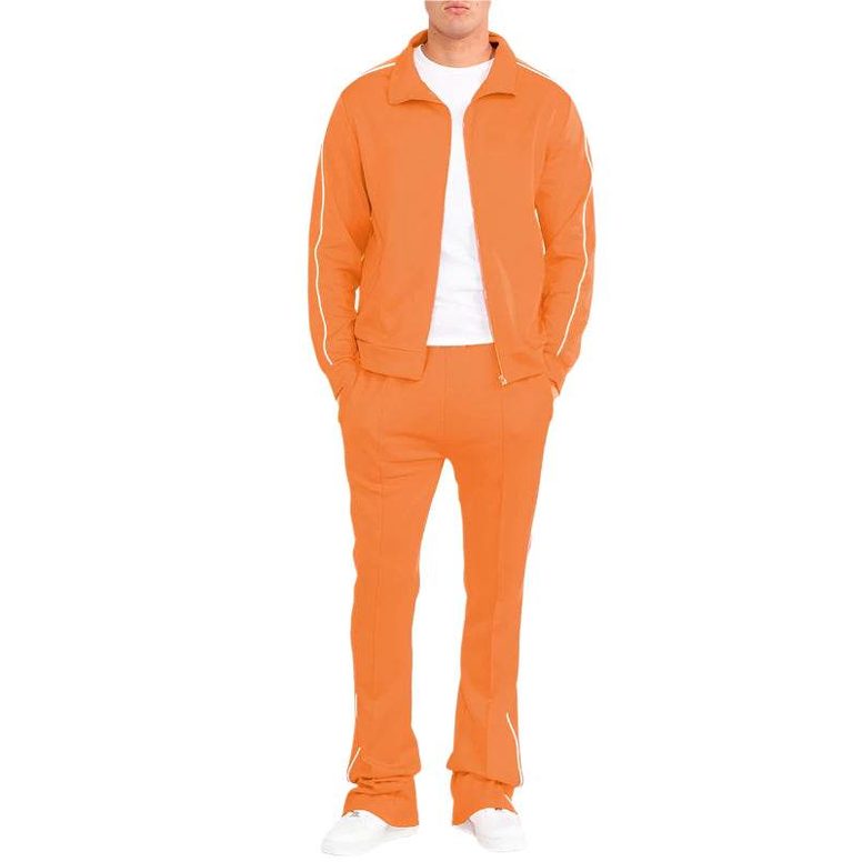 Men's orange 2PC track set with stylish track pants for active wear
