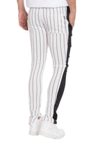 Men's striped track pants in white and black, ideal for casual wear