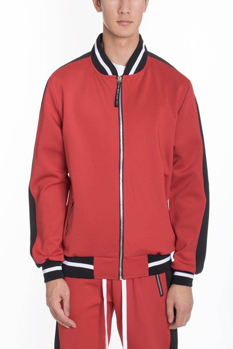 Stylish red men's 2 piece tracksuit for men featuring a zip-up jacket and comfortable pants