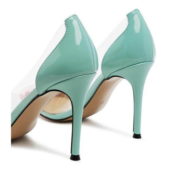 Rag Company mint green transparent high heels with sleek design and elegant shape