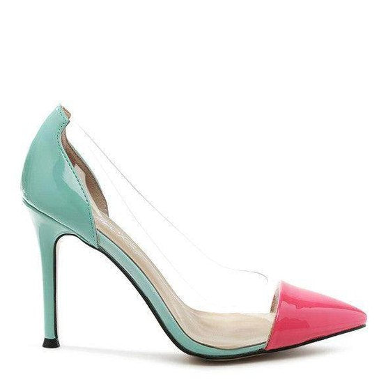 Rag Company transparent high heels with mint green and pink color block design for stylish looks
