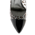 Rag Company transparent high heels with leopard print and black pointed toe design