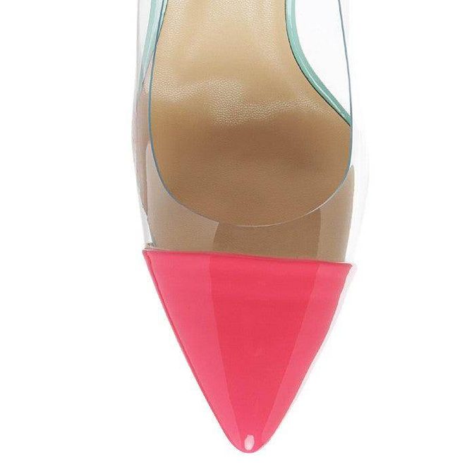 Rag Company transparent high heels with a pink pointed toe and clear vamp for a stylish look