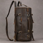Brown leather travel backpacking backpack for outdoor adventures