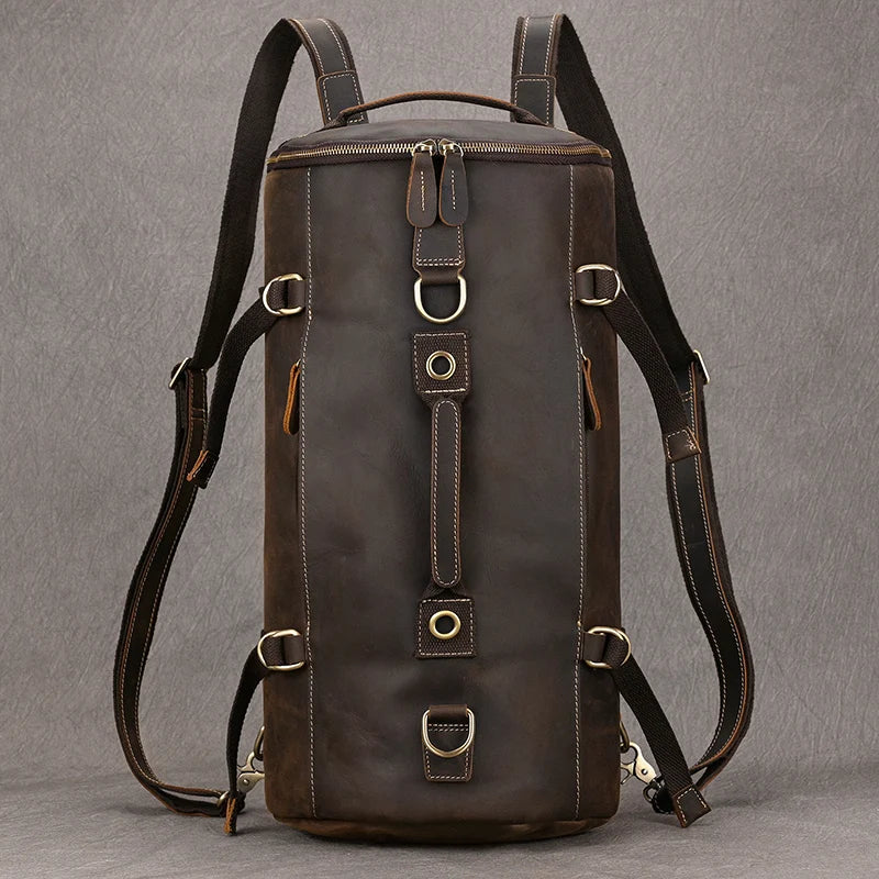 Brown leather travel backpacking backpack for outdoor adventures