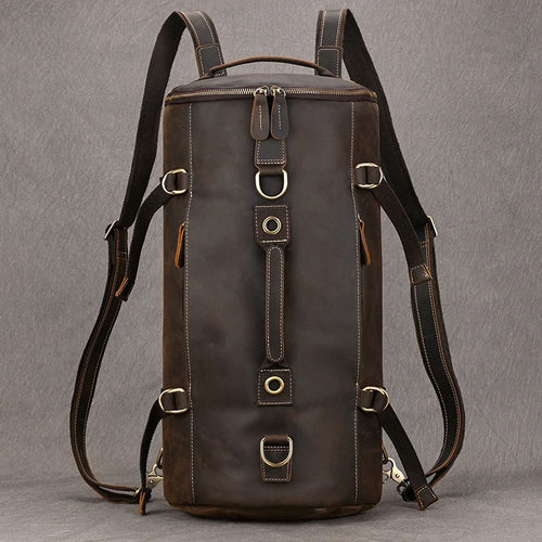Brown leather travel backpacking backpack for outdoor adventures