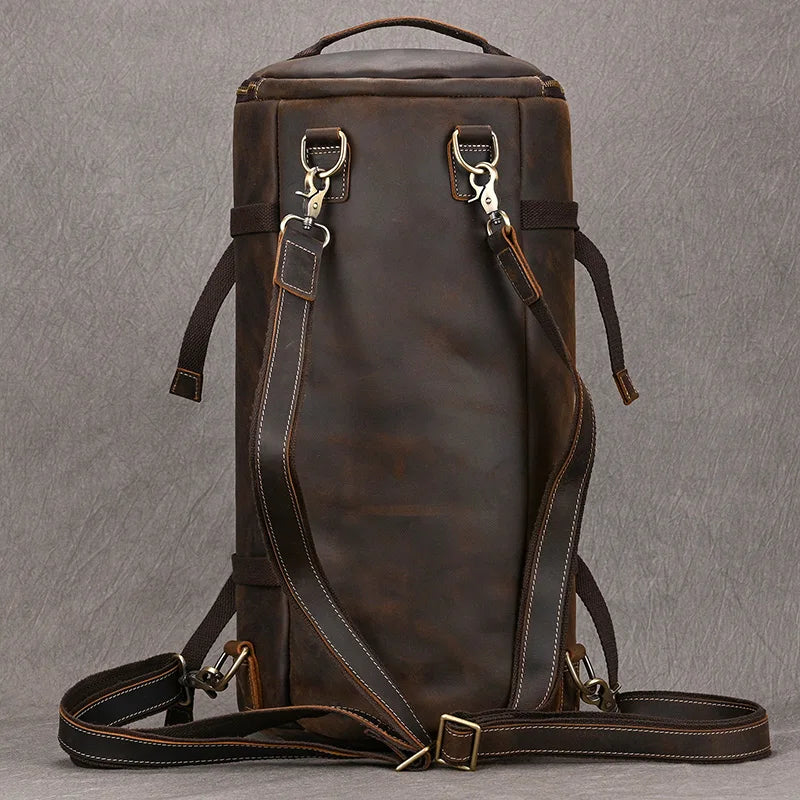 Brown leather travel backpacking backpack for outdoor adventures