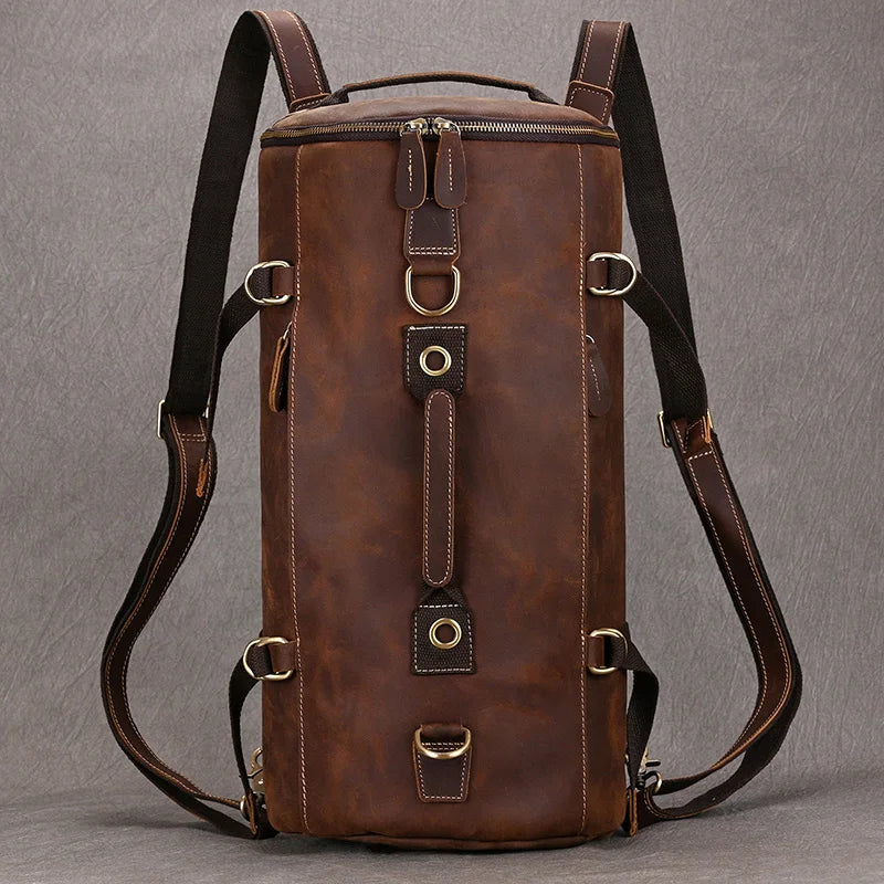 Brown leather travel backpacking backpack for adventurers and travelers