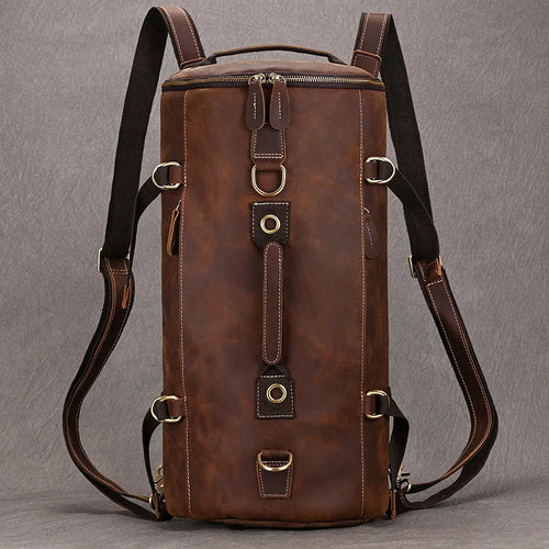 Brown leather travel backpacking backpack for adventurers and travelers