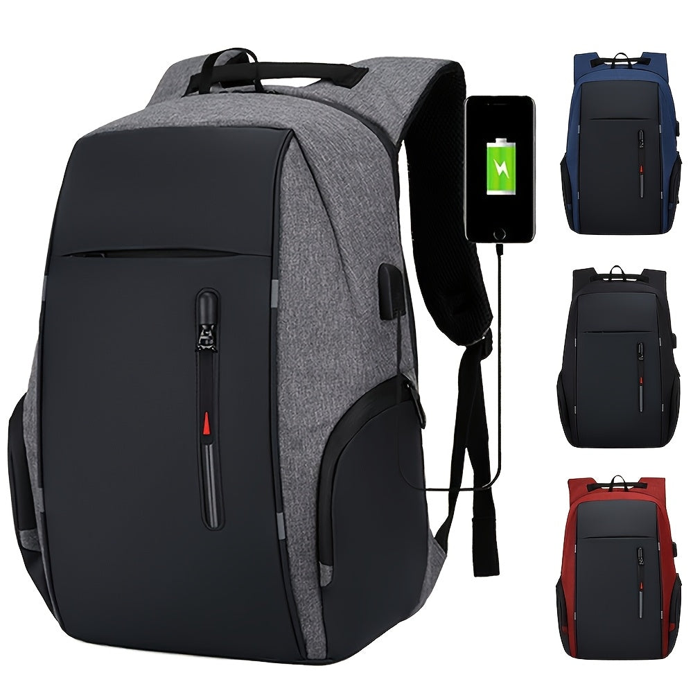 Durable travel backpacking backpack in gray with USB charging port