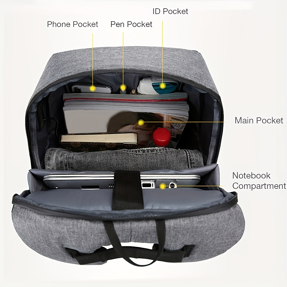 Gray travel backpacking backpack with multiple pockets and compartments