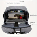Gray travel backpacking backpack with multiple pockets and compartments