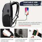 Gray travel backpacking backpack with external USB charging port