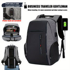 Gray travel backpacking backpack with USB charging port for convenience