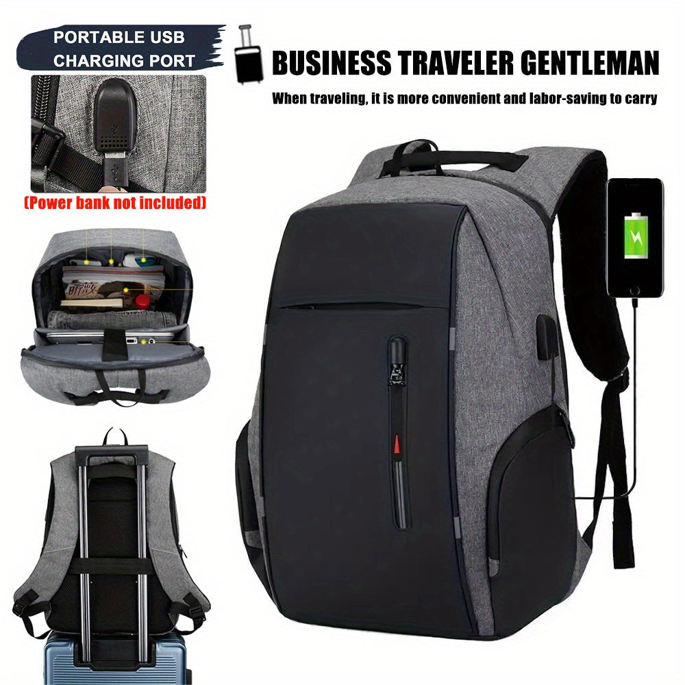 Gray travel backpacking backpack with USB charging port for convenience