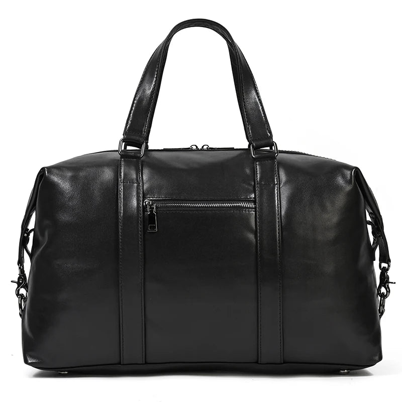 Black leather travel bag for stylish weekend getaways