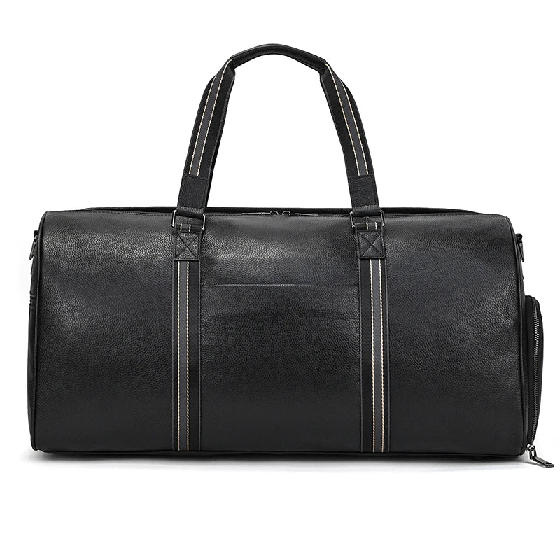 black leather travel bag for weekend getaways and trips