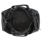 Black leather travel bag, spacious interior for weekend trips