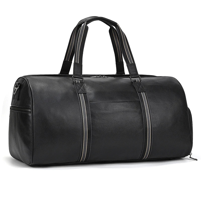 Black leather travel bag for weekend getaways and trips