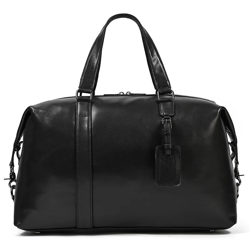 Black leather travel bag for convenient trips and getaways