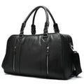 Black leather travel bag with zippered pockets for stylish trips
