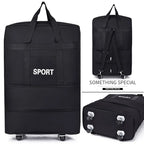 Black travel bag on wheels, durable material for easy transportation