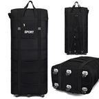 Black travel bag with durable material, designed for sports gear