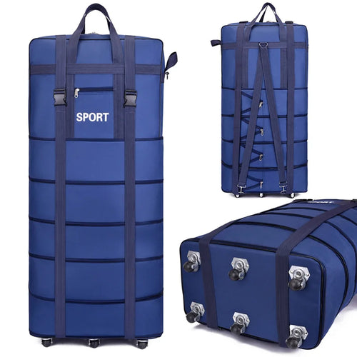Blue travel bag with durable fabric, ideal for sports and travel