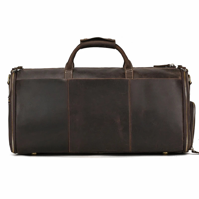 Brown leather travel bag for weekend getaways and trips