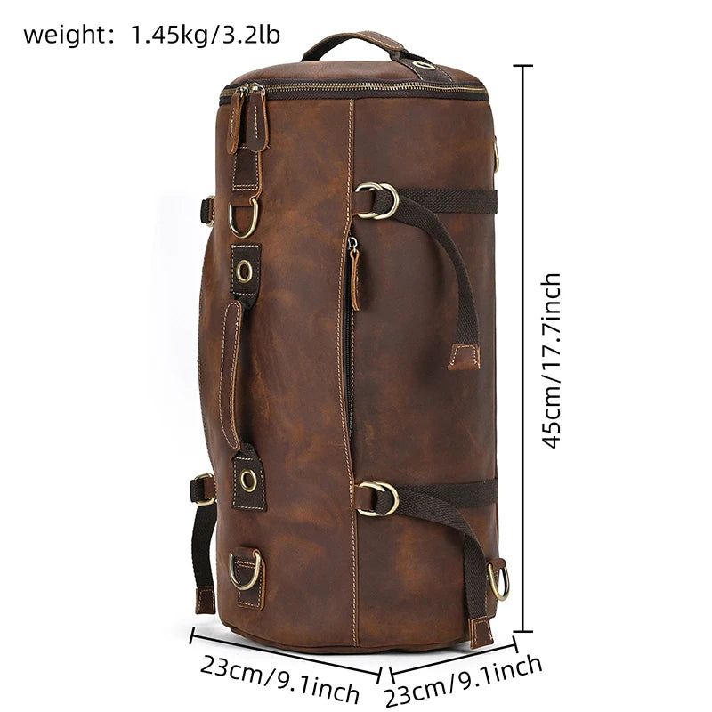 Brown leather travel bag, durable design for weekend trips