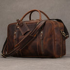 Brown leather travel bag for mens, perfect for weekend trips