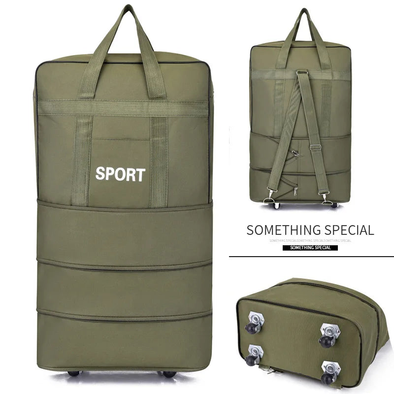 Olive green travel bag, durable material for sports and travel