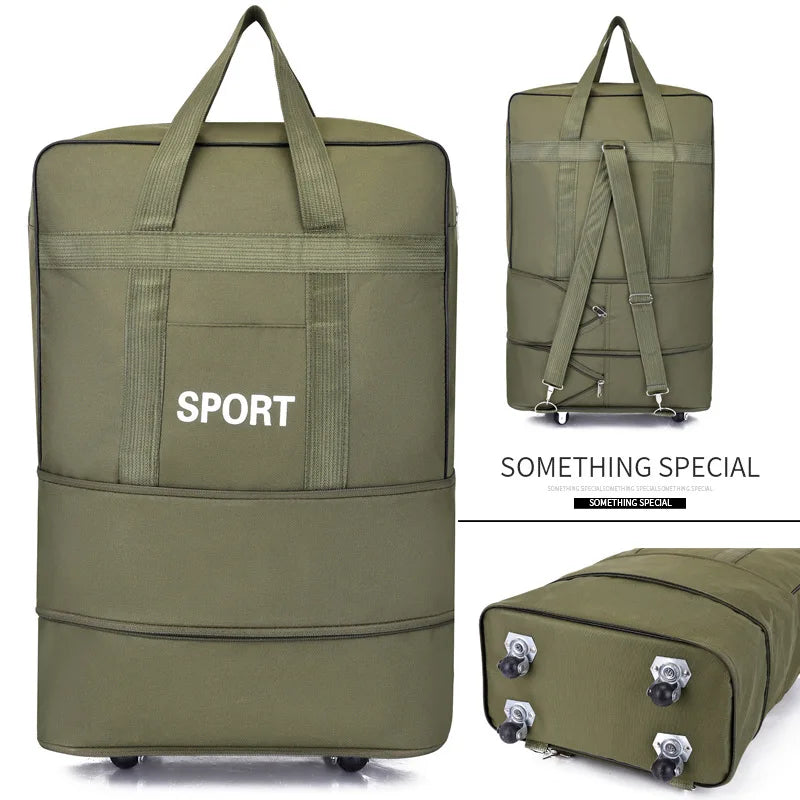 Olive green travel bag with durable fabric and adjustable straps for sports and travel