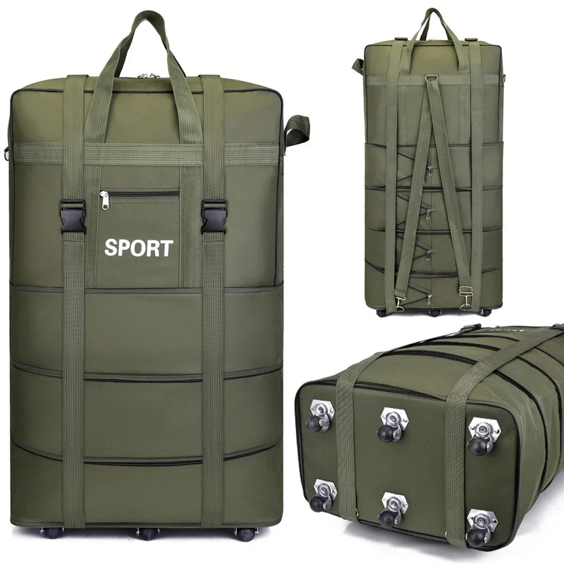 Olive green travel bag with durable material for sports and travel