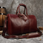 Brown leather travel bag, durable design for weekend getaways
