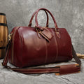 Maroon leather duffle travel bag, perfect for weekend trips