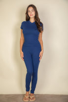 Navy VacationGrabs Women's T-Shirt and Leggings Set, ideal travel clothing essentials for women