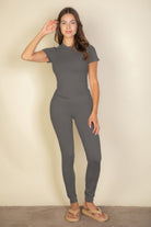 Gray Women's T-Shirt and Leggings Set from VacationGrabs, travel clothing essentials for women