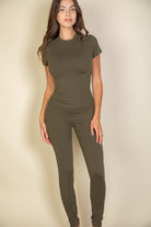 VacationGrabs Women's T-Shirt in Olive Green, perfect travel clothing essentials for women