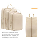 Travel compression packing cubes in beige for efficient suitcase organization