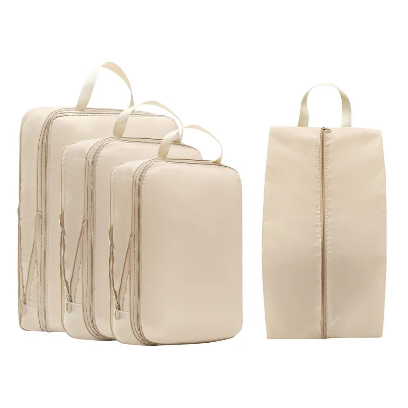 beige travel compression packing cubes for efficient suitcase organization