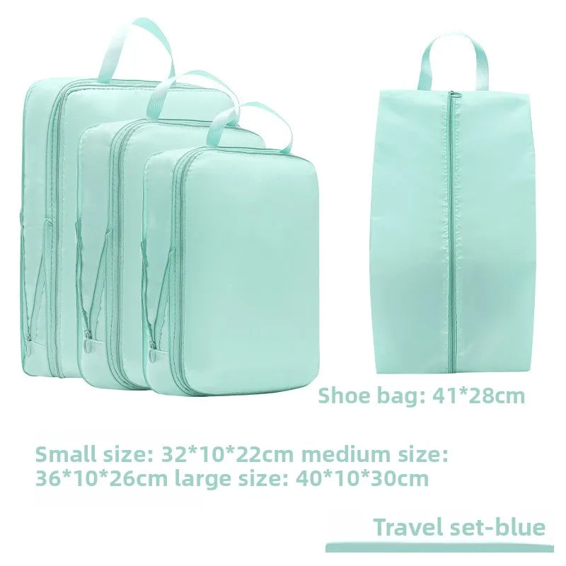 Blue travel compression packing cubes for organized travel packing