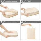 Travel compression packing cubes in cream, lightweight fabric for organized packing